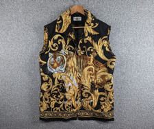 Ares Vintage Women's Black & Gold Tiger Printed Silky Satin Sleeveless Gillet