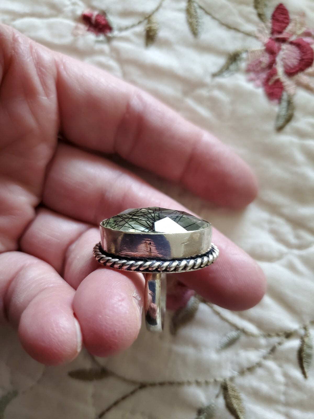 Black Rutilated Quartz Gemstone Ring Sterling Sil… - image 2