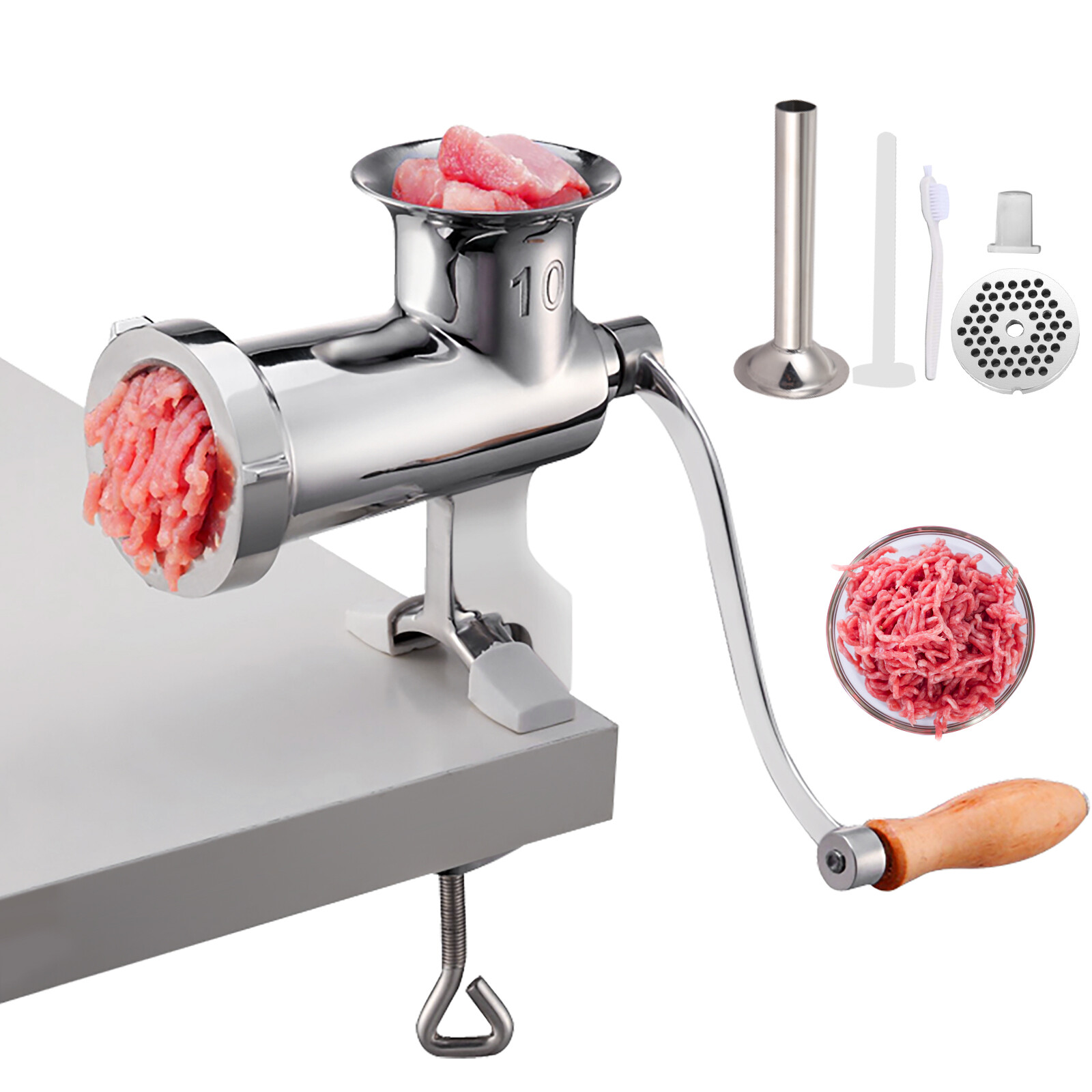 VEVOR Picadora de Carne Manual 8x19 cm Máquina para Moler Carne Acero Inoxidable