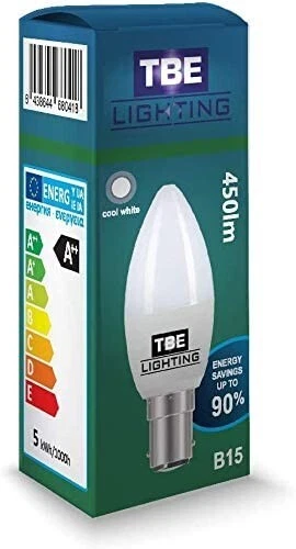 TBE Lighting Dimmable LED Candle Bulbs,5w,Warm White 2700K,450 Lumens, Pack of 8 - Image 3 of 4