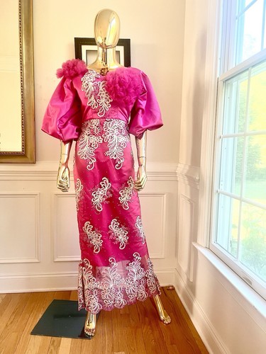 Pink Lace African Long Dress, African Outfits, Nigerian Lace Dress, Lace Dress - Picture 3 of 9