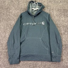 Carhartt Hoodie Womens Large Blue Pullover Logo Workwear Outdoor Sweatshirt