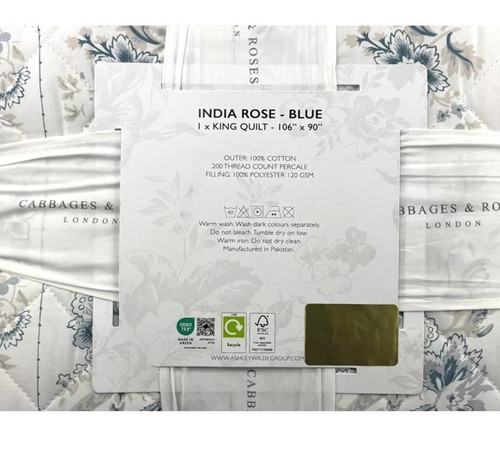 Neu mit Etikett Cabbages & Roses London Indien Rose blau/weiß Blumen King Quilt 100 % Baumwolle - Bild 5 von 8