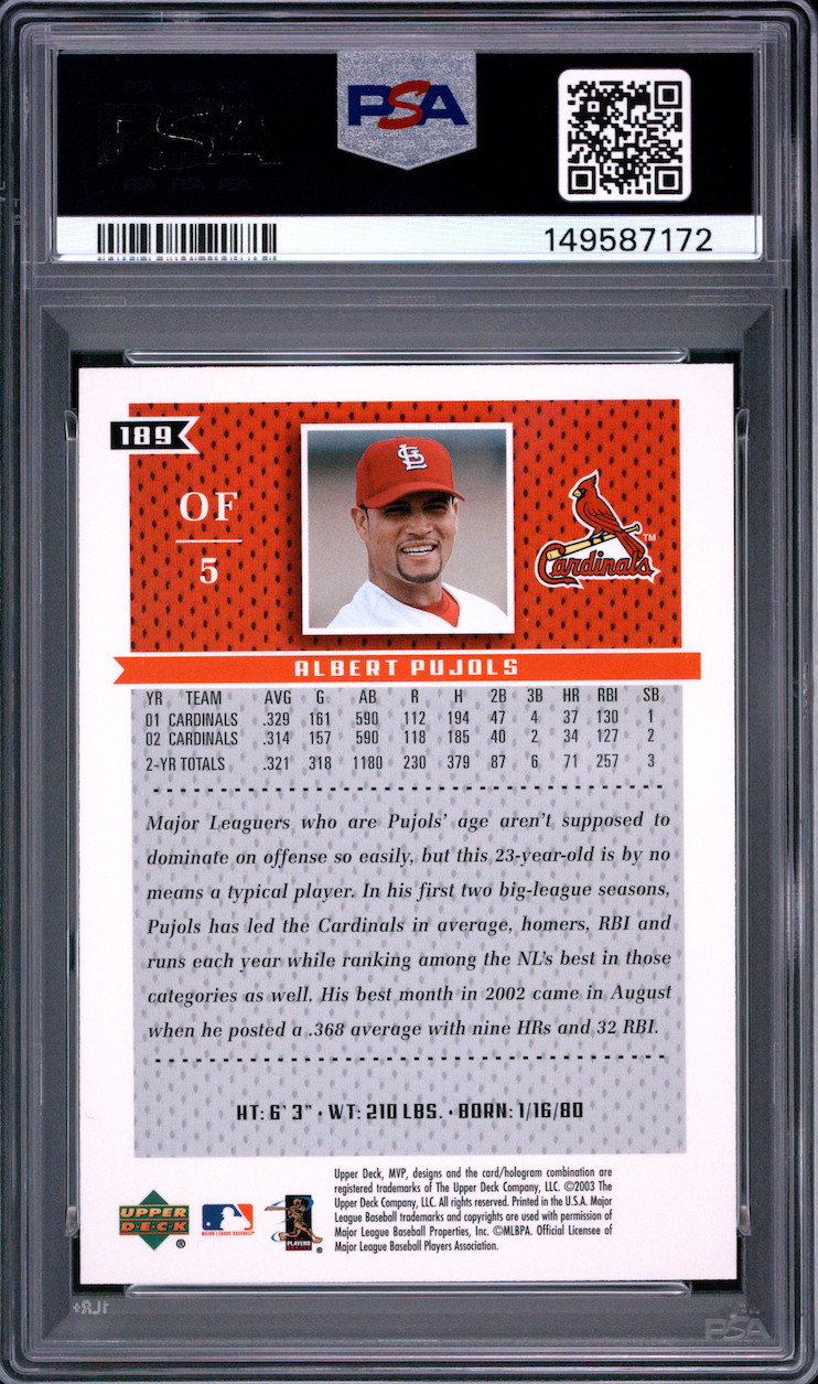 2003 Upper Deck MVP Albert Pujols GOLD /125 PSA 8 NM-MINT! 🔥 Pop 2, 1 higher! view 2