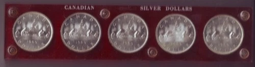 5 , Variety 1 @ 5 Canada Silver Dollar 1965 UNCIRCULATED