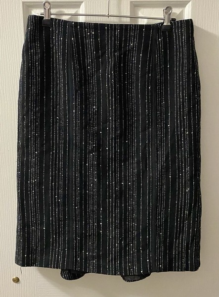 Events Collection Ladies Black/White Striped Straight Pencil Knee Length Skirt 8