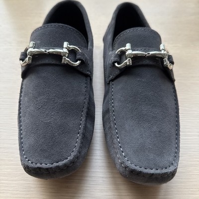 Salvatore Ferragamo Men\'s Blue Suede Leather Loafers with Gunmetal Bit Ferragamo - Grandioso Navy Blue Suede Loafer | Mitchell Stores main image 4