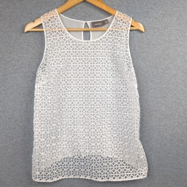 Sussan Top Womens 12 White Sleeveless Round Neck Sheer Event Career Work Ladies
