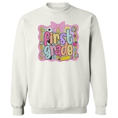First Grade Coquette Bow - Back To School Student Unisex Crewneck Sweatshirt