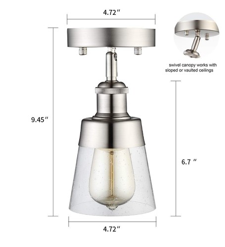 Modern Glass Flush Mount Light Fixture Mini Clear Seeded Glass Shade Semi Flu... - Picture 4 of 7