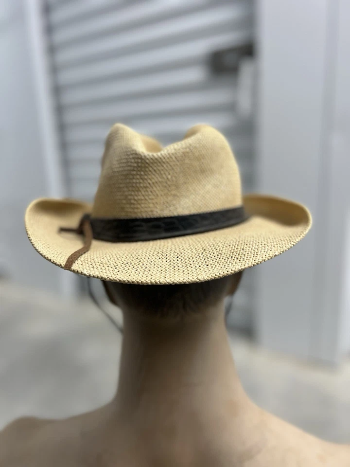 Sombrero de paja vaquero vintage Dobbs Fifth Avenue bronceado Foto 3 de 4