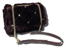 Salvatore Ferragamo Rabbit Fur Chain Shoulder Bag Burgundy 2284 Authentic Women