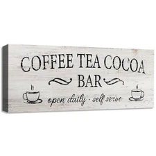 Coffee Tea Cocoa Bar Sign, Farmhouse Wall Plaque, 6"x17", Cafe & Kitchen Decor