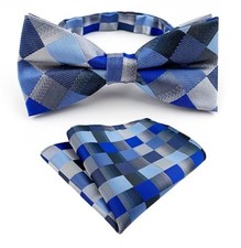 Bow Ties for Men Paisley Pre-Tied Bowties and Pocket Square One Size Blue Grey