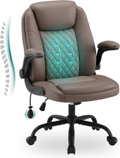 Leather Office Chair, Home Desk Chair with Adjustable Lumbar Support, Thick Cush