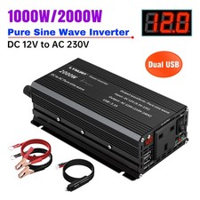 1000W 2000W Pure Sine Wave Power Inverter 12V to 240V Converter LED 2USB Camping