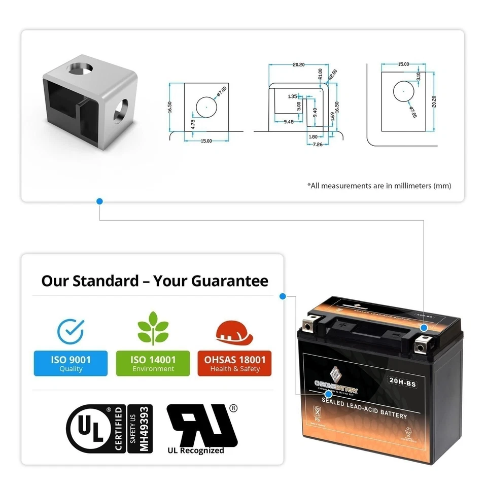 YTX20H-BS bateria de snowmobile AGM lacrada de alto desempenho para modelos Arctic Cat - Imagem 4 de 4