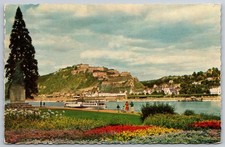 Koblenz Germany Ehrenbreitstein Fortress Rhine River Flower Gardens Postcard