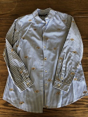 Scotch & Soda Blue Stripe Button Up Size P Embroidered Eye Pattern