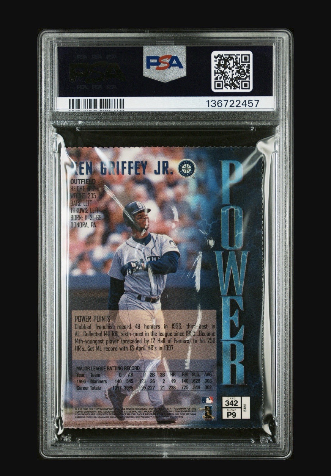 1997 Finest Embossed Gold Ken Griffey JR. Die Cut RARE SP PSA 8 view 2