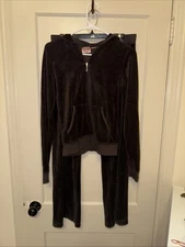 Juicy Couture Velour Zip Up Hoodie Low Rise Straight Wide Leg Pants Size Large