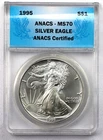 1995 $1 1 oz American Silver Eagle ANACS MS70 Top Pop Quality - Blue Label