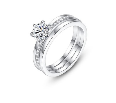Damen Solitär Ring Cubic Zirkonia AAA Rhodiniert Echt vergoldet Hochglanzpoliert
