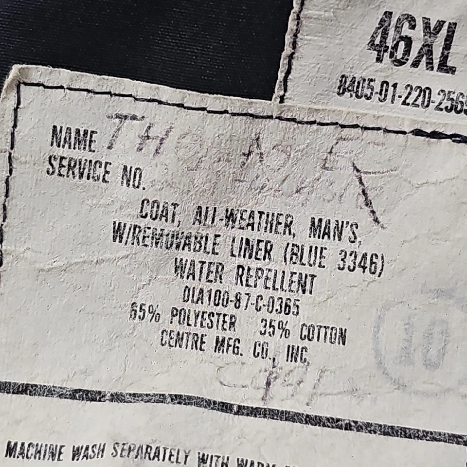 VINTAGE Military Jacket Mens 46 XL Blue All Weather Coat Lined Navy 80s USA - Image 4 of 4