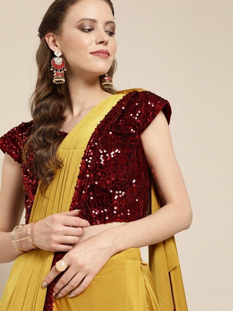 Saree poly georgette prêt à porter infroissable avec top cousu ajusté - 4