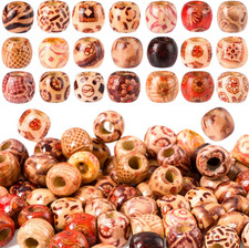 100Pcs Large Hole Wooden Hair Beads, Printing Vintage round Hair Beads for Braid