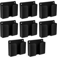 8 PCS Black Wall Mount Phone Holder Adhesive Remote Control Storage Box