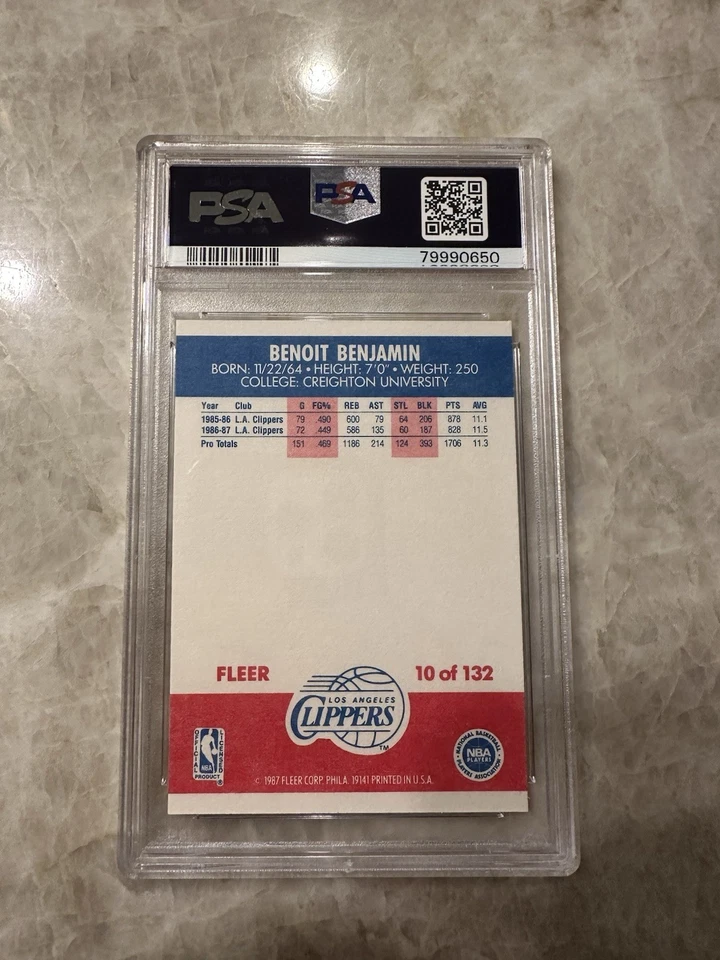 1987 Fleer Benoit Benjamin #10 Clippers PSA 8 NM-MT NBA Basketball Card - Image 4 of 4