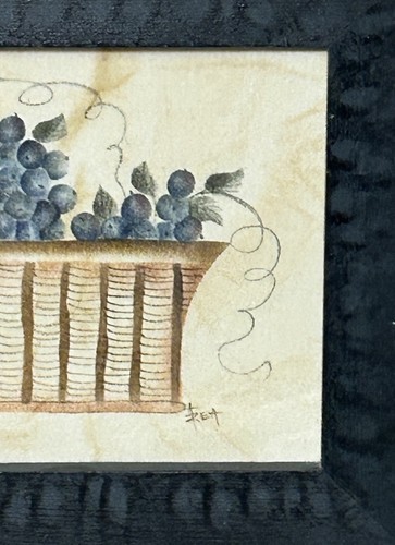 Ann Rea Satz Ölgemälde Samt Obstkorb Volkskunst signiert 10,5” x 8,5” - Bild 6 von 13