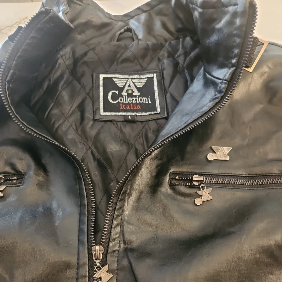  Chaqueta de cuero negra italiana con cremallera talla L de A Collezioni para hombre Foto 2 de 4
