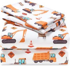 Kids Full Sheet Set Construction Vehicle - 4 Piece Soft Microfiber Bed Sheets