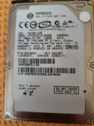 Hitachi Travelstar HTS543212L9SA0 120GB,0A59052 2,5" SATA LAPTOP