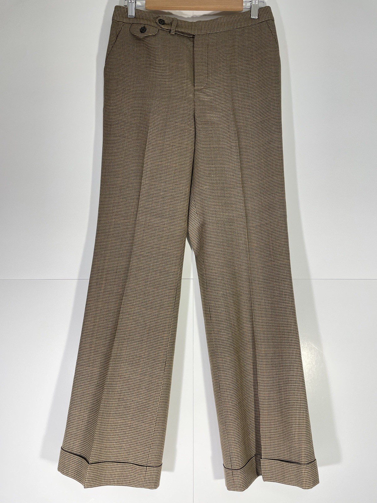 Ralph Lauren Pants Women 4 Brown Houndstooth Wool Vintage Wide Leg Lined