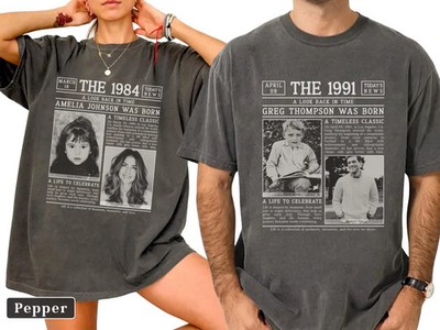 Personalized Newspaper Photo Year Comfort Tee Custom Birthday Anniversary