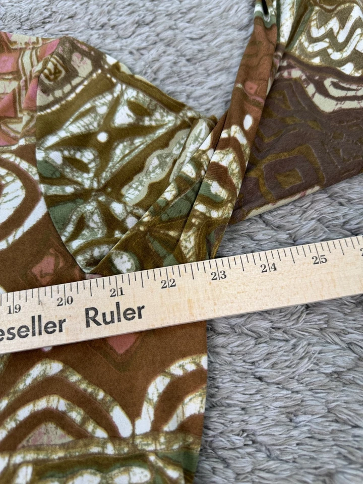 Blusa Travelsmith Top Mujer XL Marrón Geométrica Azteca Tribal Manga 3/4 EE. UU. De Colección Foto 4 de 4