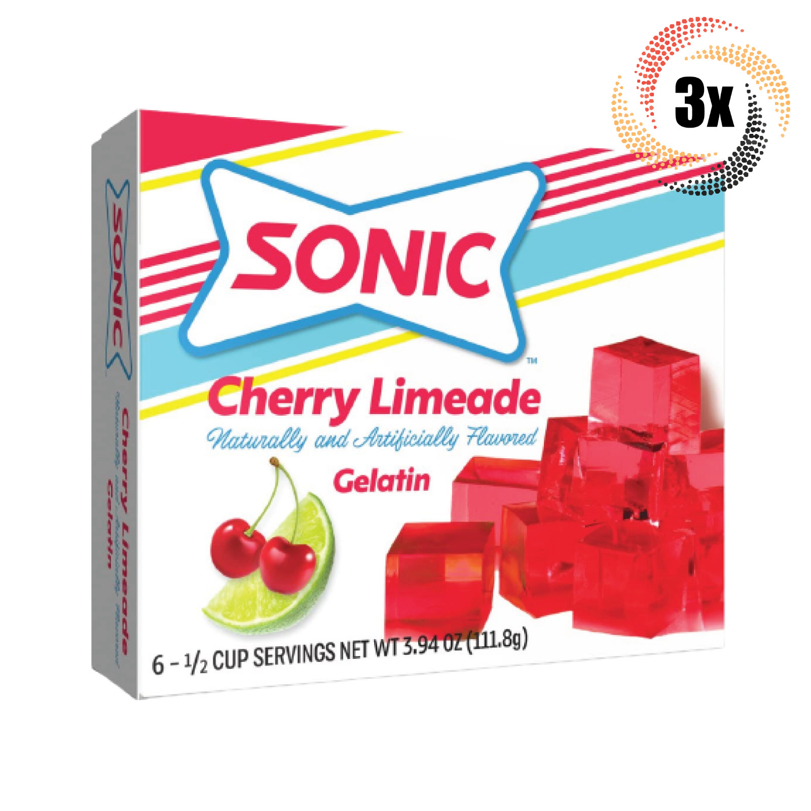 3 Упаковки желатина со вкусом вишни и лайма Sonic 6 Порций в упаковке 394 унции 3290₽