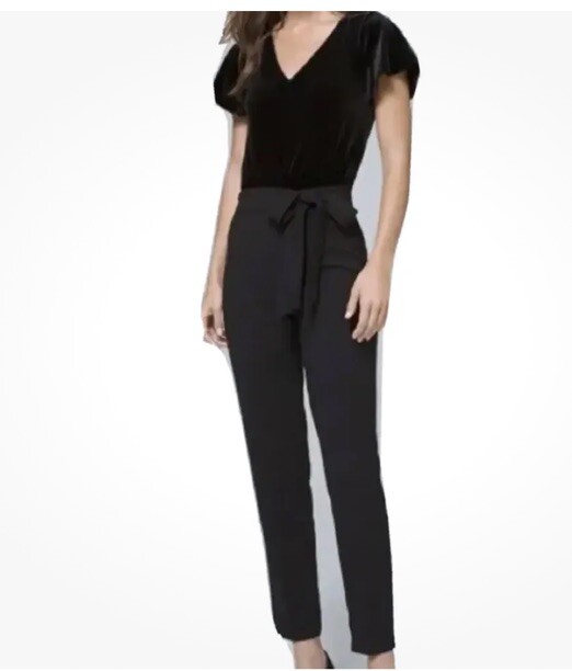 White House Black Market WHBM Velvet Holiday Short Sleeve Jumpsuit
