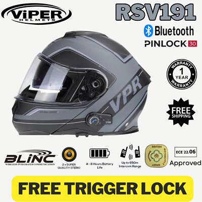 ViPER RSV191 Flip Front Blinc Bluetooth Motorrad Motorrad Helm + Sturmhaube
