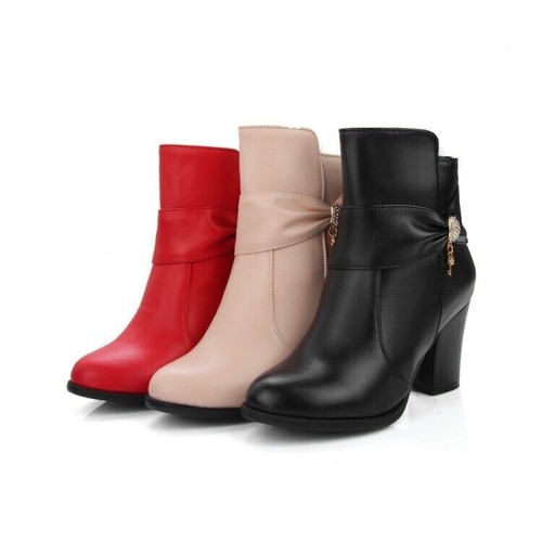 Zapatos para mujer de cuero sintético tacones altos con cremallera botas al tobillo talla grande EE. UU. - Imagen 3 de 19