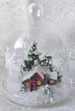Pier 1 Imports- Snowy Scene Glass Cloche Miniature Snow Swept Cabin
