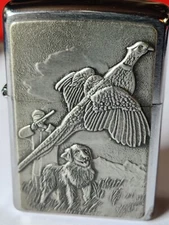 Zippo FLUSHING PHEASANT Hunter,dog,bird 20853 '05 Pewter 3D new in original box 