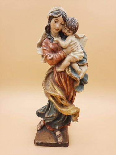 *WOODEN FIGURE*WOODEN MADONNA*CARVED*CASED*MADONNA AND CHILD*ANTIQUE*WOODEN*25CM*(D.)