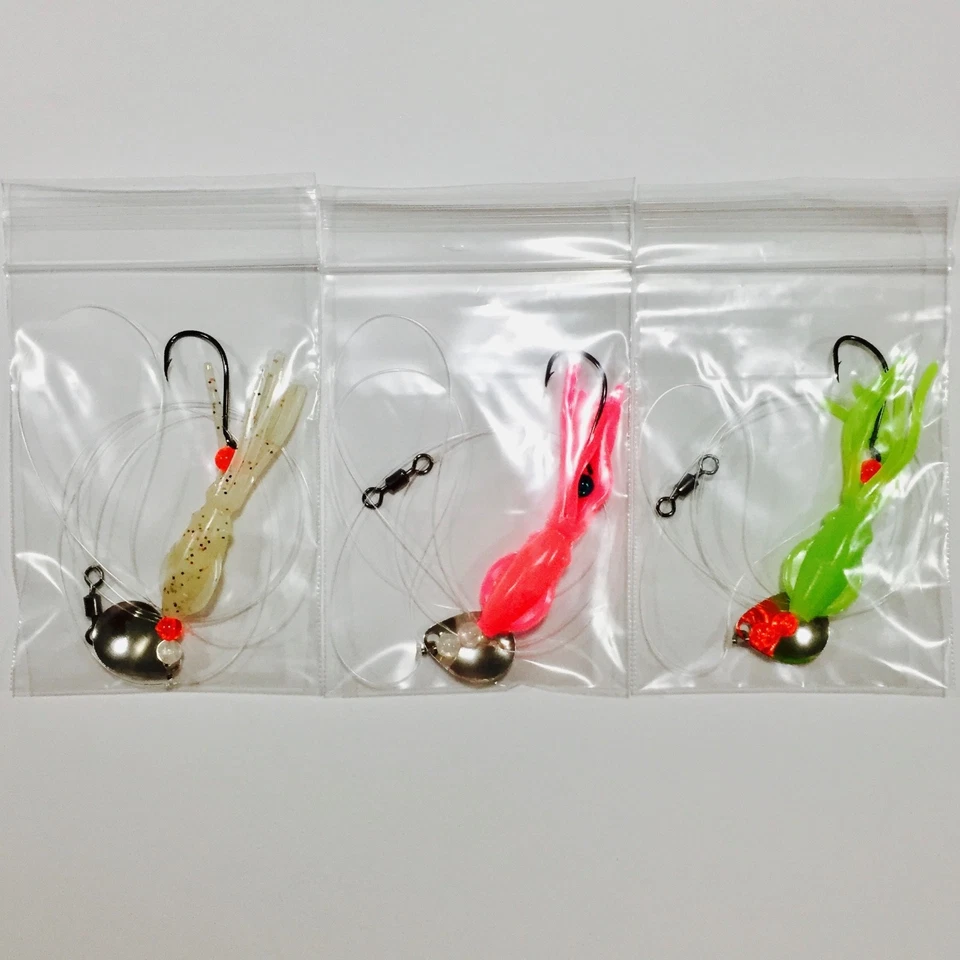 (FREE RIGS) BEST FLUKE FLOUNDER FLUOROCARBON BUCKTAIL HI LOW B2 SQUID RIGS GLOW — 第 2/4 张图片