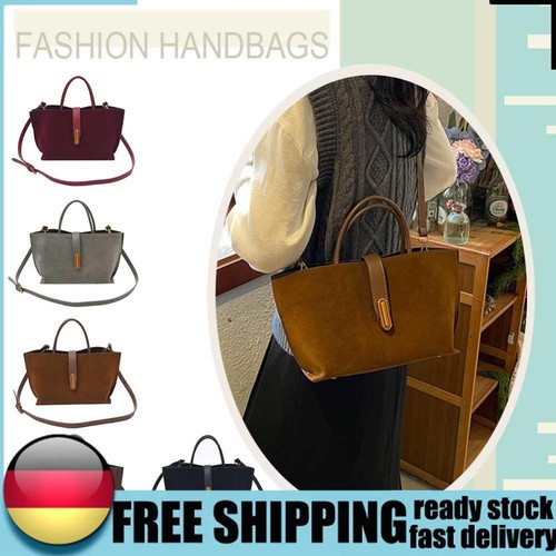Women Faux Suede Tote Bag Designer Tote Handbag Zip Closure Simple