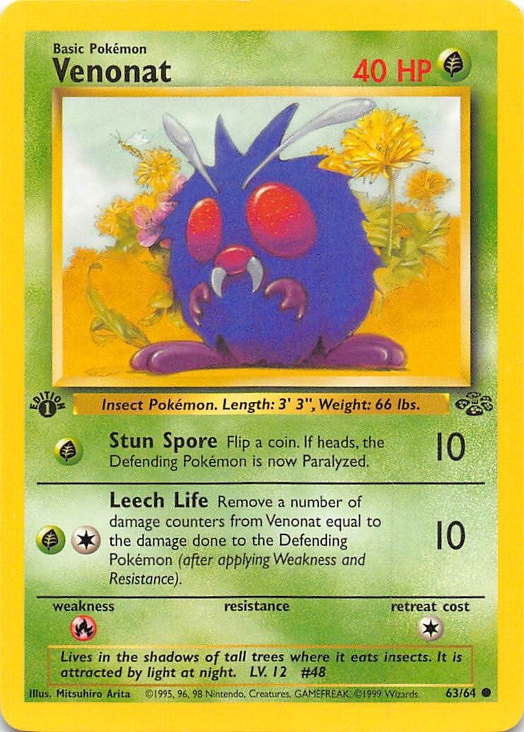 Venonat 63/64 - 1st Edition - Jungle SET - VINTAGE WOTC POKEMON CARD - NM