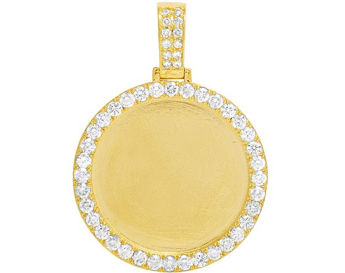 14K Gelbgold Erinnerungsrahmen Medaillon Foto Gravur Diamant Anhänger 2 4/5 ct - Bild 1 von 6